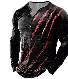 cheap -Graphic Paw Designer Basic Classic Men's 3D Print T shirt Tee Henley Shirt Tee Outdoor Daily Sports T shirt Red Blue Purple Long Sleeve Henley Shirt Spring &  Fall Clothing Apparel S M L XL XXL 3XL