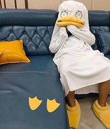 billige -Adults' Nightwear Wearable Blanket Hoodie Duck Animal Onesie Pajamas Funny Costume Flannel Cosplay For Men and Women Christmas Animal Sleepwear Cartoon