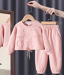 cheap -Girls' 3D Solid Color Letter Hoodie & Pants Clothing Set Long Sleeve Fall Winter Daily Casual Cotton Kids 2-6 Years Vacation Regular Fit