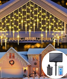 billige -juleiskel strenglys utendørs solcelle og plugg i 8 moduser 5m 216led 3,5m 96led fjernkontroll 24v plug in strenglys led gardin fe lys for hagefest timing dimming
