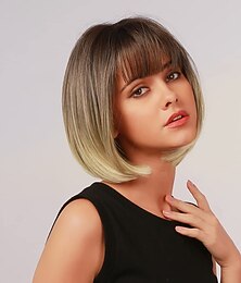 abordables -perruque bob blonde avec frange - 12 '' perruque blonde courte pour femme perruques de couleur d'aspect naturel avec frange super douce et facile à porter perruque bob droite perruque synthétique pour