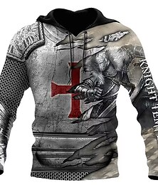 abordables -Hombre Caballeros templarios Estampados Sudadera Sudaderas Sudadera Con Capucha Manga Larga Sudadera con capucha Con Capucha Ropa de calle Impresión 3D Diario Deportes Gris Estampado Primavera & Otoño