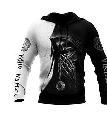 economico -Per uomo Teschio Stampe Grafiche Felpa con Cappuccio Felpe con cappuccio Felpa Streetwear Essenziale Manica Lunga Con Cappuccio Sport & Outdoor Quotidiano Sportivo Bianco e nero Stampato Primavera