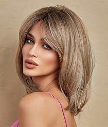 economico -parrucche biondo cenere per donna parrucca di capelli sintetici a strati lunghi fino alle spalle radici scure con frangia riga laterale parrucche per feste natalizie parrucche barbiecore