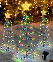 economico -albero di natale con luci luci di via all'aperto solare 50 led luci di palo a led lampade a stringa giardino esterno albero di natale in metallo 6 m / 19,7 pollici