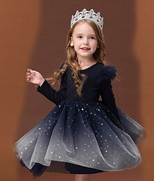 billiga -barn flickor paljett galax tyllklänning fest födelsedag dagligen marinblå tyll knälång långärmad prinsessa söta klänningar 4-13 år