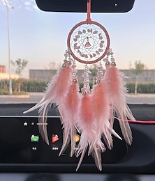 billiga -rosa drömfångare handgjord present med fjäder vägghängande dekor konst vindspel boho stil bilhängande hemhänge