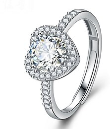 preiswerte -Ring Hochzeit Geometrisch Silber Strass S925 Sterling Silber Herz Stilvoll Einfach Luxus 1 Stück / Damen / Ring öffnen / Ein Ohrring / Einstellbarer Ring