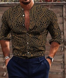 preiswerte -Herren Blumen Hemd Knopfhemd Langarm Vintage Modisch Designer Outdoor Casual Festtage Herbst Winter Ständer Bedruckt Button-Down Schwarz Weiß Gelb Blau Braun