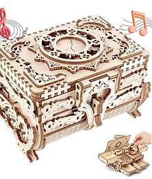 cheap -Women's Day Gifts 3D Wooden Puzzle Antique Jewel Box Music Box Kit DIY Home Decoration Laser-Cut Mechanical Model Mother's Day Stunning Gifts for Adults Mother's Day Gifts for MoM