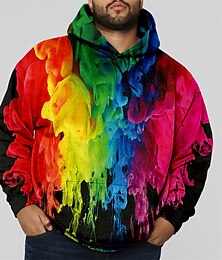 preiswerte -Herren Übergröße Pullover mit Kapuze Sweatshirt Groß und hoch Geometrisch Mit Kapuze Tasche Langarm Frühling & Herbst Modisch Strassenmode Basic Komfortabel Arbeit Freizeitskleidung Oberteile
