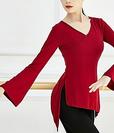 levne -prodyšný baletní top dělený ruching pevný dámský tréninkový výkon modal s dlouhým rukávem