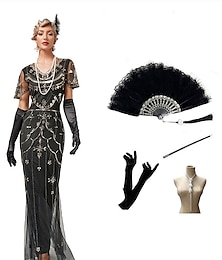 levne -Retro Velký Gatsby Dlouhá délka Bubenové šaty Šaty Úbory Iluze Velký Gatsby Svatební host Flitry Flitry Do V Dámské předvečer Všech svatých Plesová maškaráda předvečer Všech svatých Párty večern