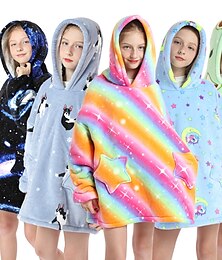 cheap -Kids Girls' Hoodie Blanket Long Sleeve Solid Color Graphic Tie Dye Multicolor Green Black Children Tops Winter Fall Daily Casual Regular Fit 7-13 Years