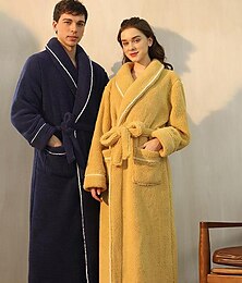 voordelige -damesbadjas met fleece, pluche lange gewaad sherpa zachte, warme fleece damesbadjas