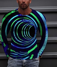 cheap -Circles Abstract Mens 3D Shirt For Party | Blue Summer Cotton | Men'S Tee Optical Illusion Graphic Prints Crew Neck 3D Outdoor Street Long Sleeve Clothing Apparel Basic Sports