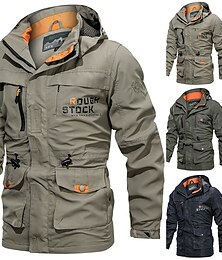 abordables -Hombre Chaqueta tipo cargo Chaqueta con capucha Chaqueta táctica Deporte Pesca Mantiene abrigado Resistente al Viento Retazos Otoño Letra Deportivo Cuello Vuelto Regular Verde Ejército Azul Piscina