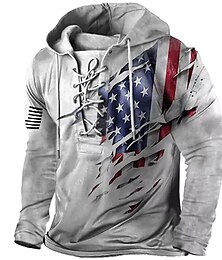 cheap -Men's Unisex Pullover Hoodie Sweatshirt Light Green Pink Blue Brown Green Hooded Graphic Prints National Flag Lace up Print Sports & Outdoor Daily Sports 3D Print Streetwear Designer Basic Spring