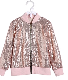 cheap -Toddler Girls' Sequin Jacket & Coat Long Sleeve Gold Pink Winter Fall Active Outdoor 3-7 Years