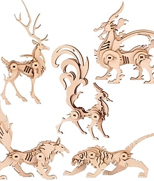 abordables -Puzzles en bois 3d modèle animal - kits de modèles en bois de collection pour adultes présentoir de bureau cadeau pour garçons/filles (5 pièces)