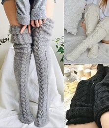 abordables -Chaussettes pour femmes en tricot torsadé cuissardes bas d'hiver extra longs sur genou jambières chaussettes de sol laine