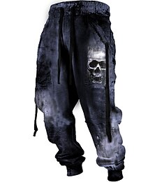 levne -Pánské Kargo kalhoty Tepláky Běžec Kalhoty Šňůrky Boční kapsy Stuha Grafika Lebky Pohodlné Prodyšné Ležérní Denní Streetwear Směs bavlny Froté Sportovní Módní Černá Hnědá Lehce elastické