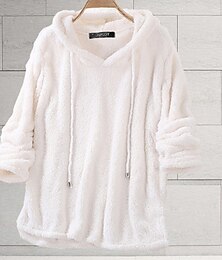 abordables -Sudadera con capucha para mujer Sudadera con capucha Sudadera burdeos Sudadera con capucha Teddy Básica Casual Polar Liso Diario Salir Fin de semana Con capucha Cordón Manga larga Negro Blanco Rosa