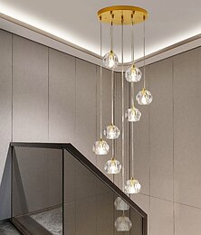 preiswerte -Kronleuchter LED-Kristall 10-Licht 35 cm Unterputzleuchten Wendeltreppe langer Kronleuchter Villa Treppenlicht Duplex-Kronleuchter 10-120 V / 220-240 V / g9