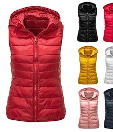 cheap -Women's Hiking Vest Down Vest Sleeveless Top Outdoor Windproof Breathable Quick Dry Soft Winter Stylish Polyester Black White Yellow Hunting Fishing Climbing