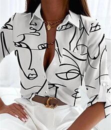 economico -camicia da donna camicetta elegante stampa astratta manica lunga colletto camicia lavoro casual quotidiano bianco giallo rosa verde primavera autunno