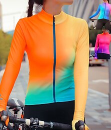 baratos -Mulheres Camisa para Ciclismo Gradiente Manga Longa Moto Camisa / Roupas Para Esporte Blusas com 3 bolsos traseiros Ciclismo de Montanha Ciclismo de Estrada Secagem Rápida Tiras Refletoras Bolso