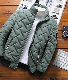 cheap -Men's Puffer Jacket Bomber Jacket Quilted Jacket Full Zip Casual Daily Wear Regular Casual Daily Trendy Windproof Warm Fall Winter Stripes and Plaid Black Light Green Gray Puffer Jacket