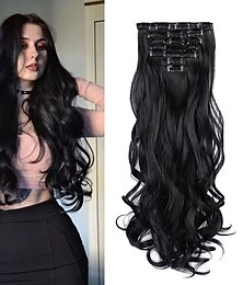 billige -clip in hair extensions 22 tommers hairpieces 7 pieces/set clip on hair extensions varmebestandig syntetisk fiber for kvinner daglig bruk hair make clip hair extensions