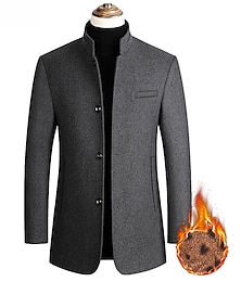 billiga -Herr Vinterkappa Yllekappa Rock Kavaj Kort kappa Kontor Arbete Höst vinter Ylle Vindtät Varm Ytterkläder Kläder Grundläggande Elegant och modernt Solid färg Hög krage
