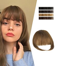 economico -clip in frangia per le donne 100% estensioni dei capelli posticci frangia piatta clip curvo frangia francese per l'uso quotidiano (marrone chiaro)