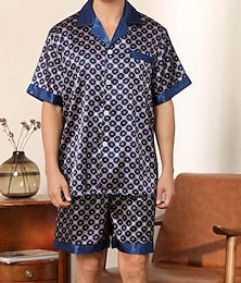 economico -Per uomo Pigiami Set pigiama Pigiama di seta Top e pantaloncini del pigiama 1 set Puois Semplice Comoda Interni Giornaliero Seta sintetica Traspirante Bavero Manica corta Pantaloncini Tasche Autunno
