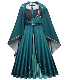 abordables -Semaine du livre 2026 : Robe de princesse Anna de La Reine des Neiges pour petites filles, couleur unie, col rond, manches longues, vert clair d'hiver, 3-10 ans