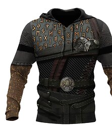 abordables -Hombre Estampados Vikingo Sudadera Sudaderas Sudadera Con Capucha Manga Larga Sudadera con capucha Con Capucha Ropa de calle Impresión 3D Diario Deportes Negro Estampado Primavera & Otoño Diseñador