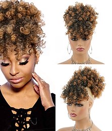 economico -coda di cavallo con coulisse a soffio afro con clip per capelli ricci crespi con frangia estensioni dei capelli coda di cavallo corta updo posticci per le donne nere