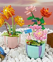 ieftine -cadouri de ziua femeii blocuri de construcție jucării, asamblare bricolaj jucării blocuri de construcție flori în ghivece cadouri mici jurnal de cameră de flori crizantema vitală pentru vârsta de 14