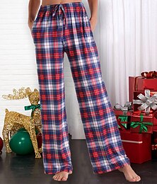 billige -Dame Pyjamas Underdele Pjs Gitter / Plaid Mode Komfort Sød Fest Hjem Jul Bomuld Lang bukser Bukse Sommer Forår Lys Lyserød Sort