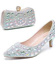 abordables -Mujer Zapatos de boda Escarpines Zapatos brillantes y brillantes Zapatos De Vestir Lentejuelas cristal brillo Boda Fiesta A Lunares Color sólido Tacones De Boda Zapatos de novia Zapatos de dama de