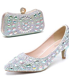 abordables -Mujer Zapatos de boda Escarpines Zapatos brillantes y brillantes Zapatos De Vestir Lentejuelas cristal brillo Boda Fiesta A Lunares Color sólido Tacones De Boda Zapatos de novia Zapatos de dama de