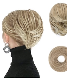baratos -extensão de rabo de cavalo de coque de cabelo peruca sintética reta totalmente curta extensões de coque de rabo de cavalo acessórios de cabelo elástico fácil scrunchie para mulheres marrom dourado