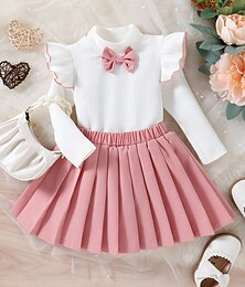 abordables -Jupe et Pull Ensemble 2 Pièces Bébé Fille Couleur unie manche longue Actif Extérieur Coton 3-7 ans Automne Blanche