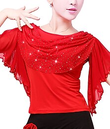 billiga -Latin Dance Ballroom Dance Sparkle Top Ruffles Pure Color Women's Performance Training Short Sleeve Polyester