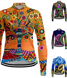 voordelige -Dames Wielrenshirt Flora Botanisch Lange mouw Fietsen Shirt Kleding Bovenlichaam met 3 achterzakken Bergracen Wegwielrennen Sneldrogend Reflecterende strips Achterzak Vochtregelerend Sport Marine