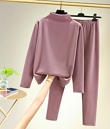 billiga -dam t-shirt t-shirt undertröja byxor set bottenskjorta avslappnad daglig basis långärmad rundhalsad turtleneck svart höst &amp; vinterhemskläder