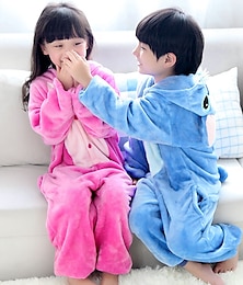 cheap -Kid's Kigurumi Pajamas Anime Blue Monster Patchwork Onesie Pajamas Funny Costume Coral fleece Cosplay For Boys and Girls Christmas Animal Sleepwear Cartoon