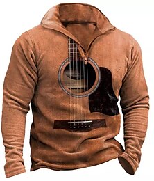 economico -Festival musicale Per uomo Stampe Grafiche Chitarra Strumento musicale Felpa con zip Maglione Felpa con zip corta Manica Lunga Felpa Mezza zip Designer Essenziale Casual Stampa 3D Quotidiano Sportivo